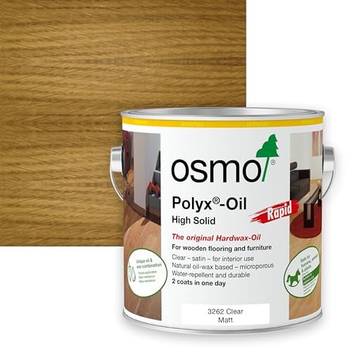 Osmo Polyx Oil Rapid 3262 Clear Matt 2.5L – Fast-Drying Hardwax Oil for Wooden Furniture, Floors & Worktops – Interior Wood Finish – Water & Dirt Resistant