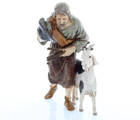 Moranduzzo Alter Mann mit Ziege für Krippe 13 cm Maßstab 1:15 - Unzerstörbare Krippenfiguren - Stil 700', Handbemalt, Offizielles Produkt, Hergestellt in Italien, Bildhauer M. Landi