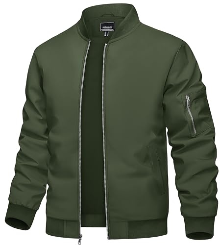 TACVASEN Jackets for Men Green Bomber Coat Mens Jackets Fashion Trendy Mens Bomber Lightweight Windbreaker Jackets Lightweight Full Zip Flight Jackets