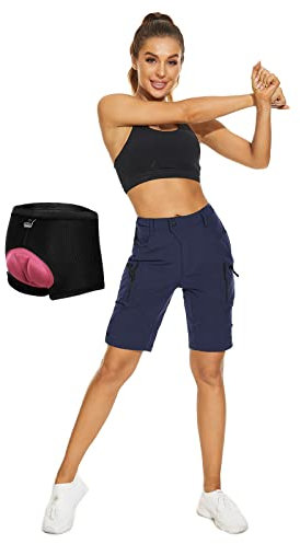 Cycorld Fahrradhose Damen Radhose, Radlerhose mit Innenhose und hochwertigem Sitzpolster, Schnelltrocknend Fahrradhose Damen Mountainbike Shorts Outdoor Shorts (Navy mit Unterwäsche, M)