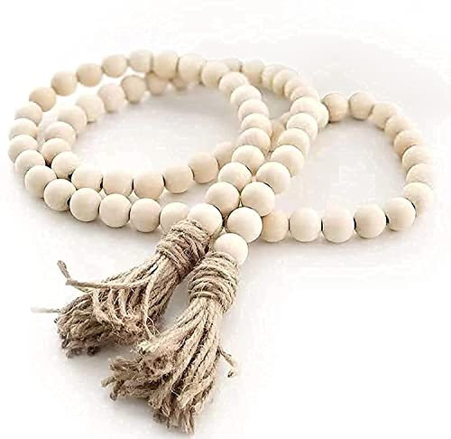 Amtrak 58in Wood Beads Garland Farmhouse Beads - Natural Prayer Wood String Beads Decorative Beads for Wall Hanging Vase Handle Door Decor