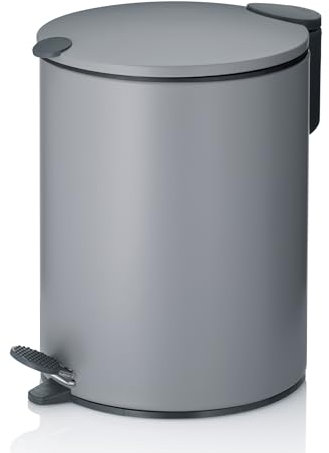 kela Kosmetikeimer Mats, 5 L, Ø 20,5 cm, Metall, hellgrau, Silent-Close, herausnehmbarer Inneneimer mit Tragehenkel, rutschhemmender Boden, 23700