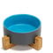 SPUNKYJUNKY Cuenco para Perros Cuenco Grande de cerámica para Perros y Gatos Elevado con Soporte de bambú (400ML, Azul + Gris)