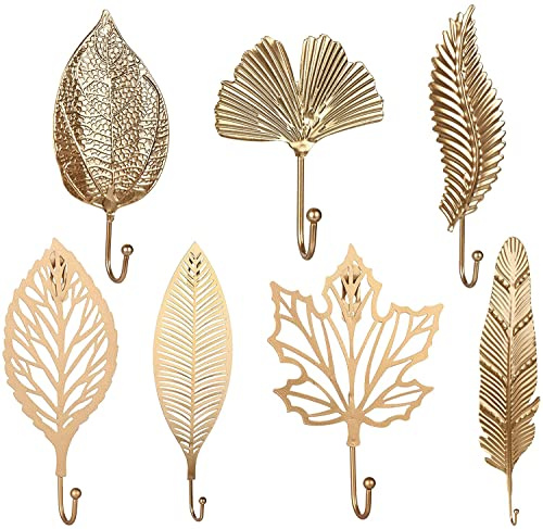 CENPEK Set of 7 Creative Nordic Leaf Shape Hook, Wall Mounted Art Leaf Shape Retro Cast Iron Hanger for Hanging Keys, Hats and Jewelry, Kitchen Bathroom Indoor Outdoor Home Decoration