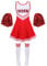 Jowowha Mädchen Cheer Leader Cheerleading Kostüm Schulmädchen Uniform Karneval Fasching Party Halloween Kostüm Kleid mit Pompoms Rot 134-140
