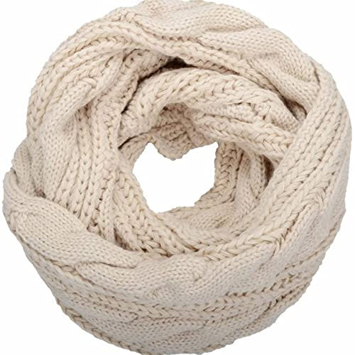 Glücksvogel Schlauchschal Damen Schal Winter Warm Strickmuster Loopschal Grobstrick Strickschal Damen Loop Schal Winterschal Einfarbiger Rundschal Halstücher Tücher Geschenk (Beige, One size)