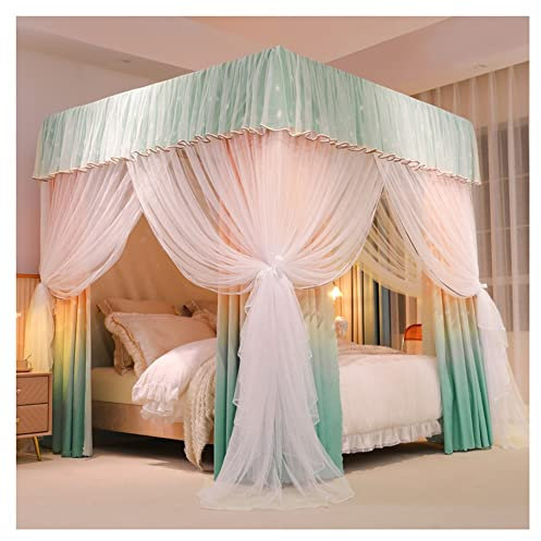 Betthimmel Luxus Schlafzimmer Betthimmel Bettvorhang, Bodenmontierter 360° Schützender Doppelbett Betthimmel Für Mädchen Prinzessinnenzimmer, Mit Montagehalterung