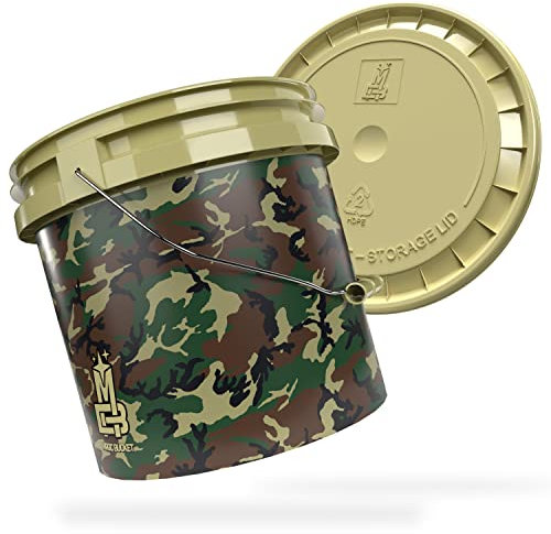 MAGIC BUCKET | Wascheimer Set für Auto Handwäsche Camouflage Grün mit Eimer Deckel | 3,5 US GALLONEN ca. 13 Liter | kompatibel mit Grit Guard, Detail Guardz Dirt Lock, Chemical Guys Dirt Trap