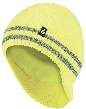HEAT HOLDERS - Herren Gefüttert Beanie Mütze Mit Reflektierend Für Arbeit Mit Nackenschutz (Einheitsgröße, Gelb)