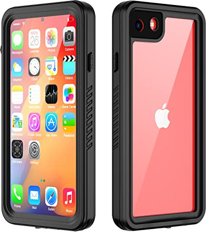 DINGXIN iPhone SE 2022/2020 Case, iPhone 8/7 Case, Waterproof IP68 Certified Shockproof DirtProof SnowProof Cover Built-in Screen Protector for Apple iPhone SE 3rd Generation (Black)