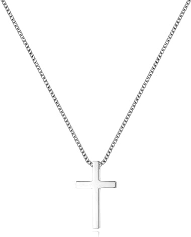 REVEMCN Christian Black Gold Silver Cross Necklace for Boys & Men, 16-22