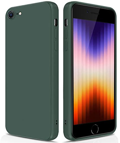 GiiYoon Cover per iPhone SE 2022 5G/SE 2020/iPhone 8/7 Custodia in Silicone, Custodia Antiurto Case Sottile in Silicone TPU con Strato Interno in Fibra e Protezione della Fotocamera, Verde