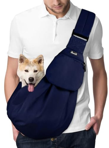 SlowTon Hundetragetasche, Haustier Hundetasche mit verstellbarem, gepolstertem Schultergurt und Fronttasche Tragetasche Hund für Spaziergang Aktivitäten im Freien und Ausflüge(Dunkelblau)