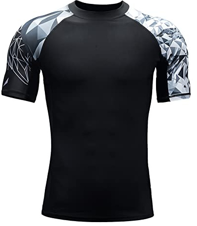 HUGE SPORTS Herren Kurzarm Splice Skins Rashguard Shirt Schwimmshirt Rash Vest für Schwimmen Surfen Adler S