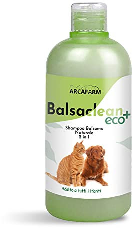 Shampoo Balsamo Naturale 2 in 1 per Cani e Gatti 500 ml Balsaclean Eco+ per tutti i manti, pulisce il pelo, scioglie nodi del manto, azione districante sgrassante lucidante, Made in Italy
