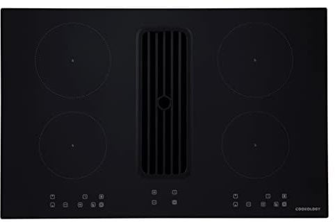Cookology CIHDD800 80cm Electric Induction Hob in Black - 4 Cooking Zone - Built-in Downdraft Extractor Fan with 3 Speeds - Child safety Lock - Touch Control Panel