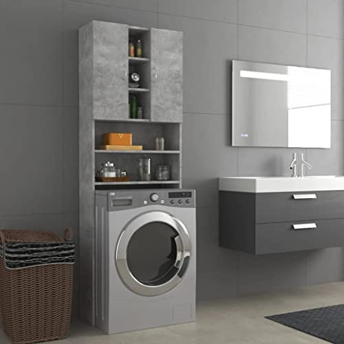 homiuse Meuble pour Machine à Laver Gris Béton 64x25,5x190 cm 9 Spaces 2 Portes Meuble de Rangement Machine A Laver Meuble Machine à Laver Meuble Lave Linge Meuble Machine à Laver Rangement