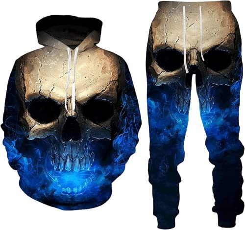 BLOORI 3D Totenkopf Herren und Damen Trainingsanzug Jogging Set Männer Sportanzug Männer Sweatshirt Hosen (Totenkopf5,XL)