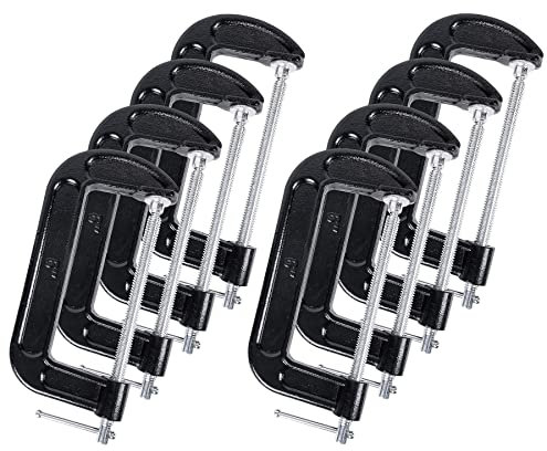 8 Pcs C Clamp 6 Inch Heavy Duty Steel C Clamp Set Cast Iron Frame Sliding T-Handle More Stability Massive Clamps for Woodworking, Welding, Building, Automotive Applications (Black)