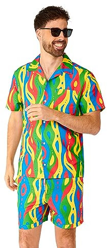 OppoSuits 2-teiliges Hawaii Sommer-Set für Herren - 2-teiliges Strandbekleidungs-Set - Mehrfarbig - passendes Hemd und Shorts