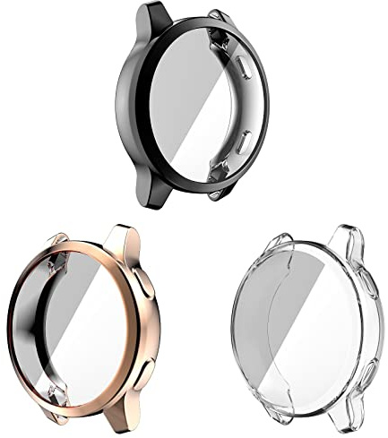 3 Stück Hülle Kompatibel mit Garmin Vivoactive 4S mit Kratzfest ​Displayschutzfolie, Soft TPU Stoßfestes Schutzhülle für Garmin Vivoactive 4S/Venu 2S Gehaüse (Schwarz + Roségold + Klar)