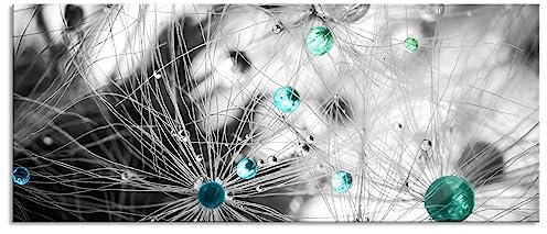 Pixxprint Glasbild Panorama, Wandbild aus Echtglas, Wassertropfen auf Pusteblume, 120x50 cm, inkl. Aufhängung und Abstandshalter