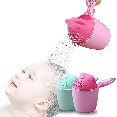 Baby Shampoo Rinse Cup Cartoon Baby Bath Cups Waterfall Rinser Bath Cup Kid Wash Hair Bathing Flusher Protection Eye for Kids (Pink)