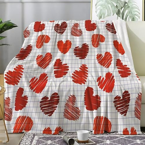 Fleecedecke rotes Herz Weiss Kuscheldecke Flauschig Weich Wärme Gemütlich Pflegeleicht Flanell-Fleece Mikrofaser Deckeldecke 3D TV-Decken Sofaüberwurf Decke Wohndecke Geschenke (200X200 cm)