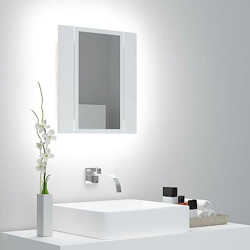 Heybb LED-Spiegelschrank Weiß 40x12x45 cm Acryl Bad Mit Beleuchtung Alibertschrank Bathroom Mirror Cabinet