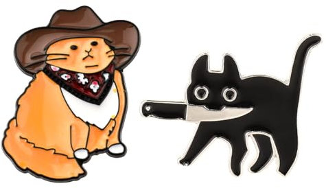 WLLHYF 2 Stück Katzen Emaille Anstecknadel, Niedliche Neuartige Broschen Anstecknadeln Tier Dekoratives Abzeichen für Jacken, Hüte, Rucksäcke, Taschen, Passend für Männer, Frauen (Orange und Schwarz)