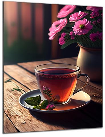 Munera Design - Bild 30x40 - Tasse Tee Blumen - Wand-Bilder Küche Ess-Zimmer