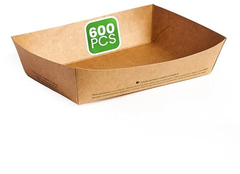 DISPOSABLE GREEN® |15 X 10 X 4 cm Kraft Paper Food Trays Brown Cardboard Serving Plates Recycled Takeaway Boxes Disposable Containers Holder Baskets for Chips Burger BBQ Water Oil Proof Birthday Party