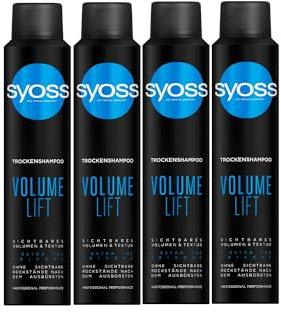 Syoss Trocken-Shampoo Volume Lift (4x 200 ml), Trockenshampoo für voluminöses Haarstyling, Trockenshampoo ohne Rückstände für extra Frische ohne Haarewaschen