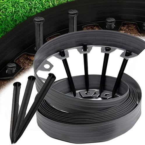 Rasenkante Wurzelsperre System Flexible (GRAU Lang: 10m / Hoch: 6cm) - Beeteinfassung rund + 30 Befestigungsnägel