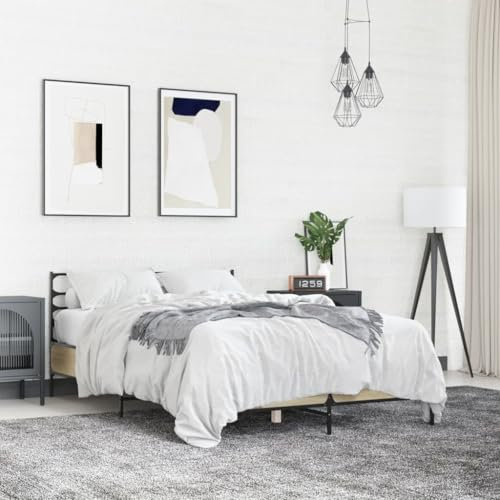 THOYTOUI Bettgestell, Seniorenbett Betten Bettrahmen Bettstütze Geeignet für Studentenwohnheim Schlafzimmer Hotels Gästezimmer Sonoma-Eiche 140x200 cm Holzwerkstoff und Metall