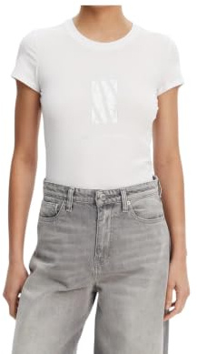 Armani Exchange Women's Arte Sella, foil Monogram Logo,Regular Fit,White,S
