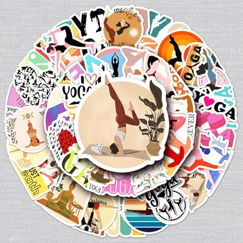 Yoga Aufkleber Yoga Sticker Set 50 Stücke Niedlich Deko für Auto Laptop Skateboard Fahrrad Moped Motorrad Fahrrad Computer,Geeignet für Erwachsene Kinder