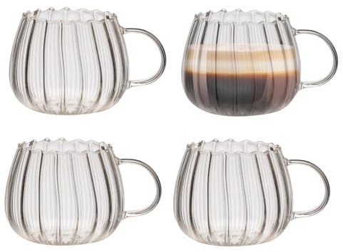 Zoha Riffle Gläser 400 ml im 4er Set – Design Teegläser & Kaffeebecher Glas – Riffelgläser für Kaffee, Tee, Iced Coffee & Saft – Glas Becher – Spülmaschinengeeignet