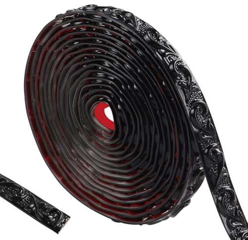 600cm Flexibel Stuckleisten Wand- Selbstklebend Wandleisten Selbstklebend,Wasserdicht Zierleisten Selbstklebend 3d Vintage Muster,Wandverkleidung Selbstklebend FüR Heimdekoration(Schwarz-2cm)