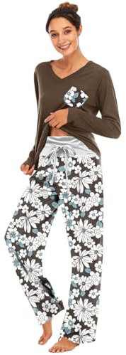 Famulily Pyjama Sets for Women uk Floral Pjs Comfy Lounge Wear Sets Sleepwear Nightwear Cofee S Coffee