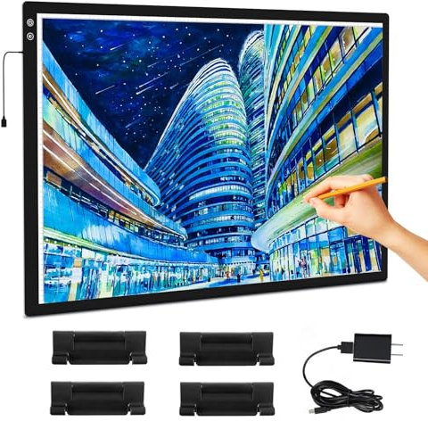 Boîte lumineuse A1 rechargeable, grande planche lumineuse ultra fine, 3 couleurs, 6 niveaux de luminosité réglable, table lumineuse de traçage sans fil pour le dessin, le vinyle