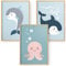 Generisch Bilder Kinderzimmer I 3er Set DIN A4 I Lustige Tiere I Babyzimmer für Jungen und Mädchen I Deko (Ozean)