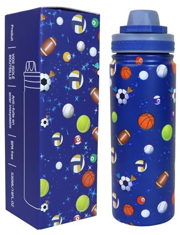 TAGTAA Gourde Enfant Inoxydable 18/8 - Bouteille Isotherme Enfant Double Paroi, Anti Fuite, Gourde sans bpa, Gourde 500ml isotherme - 70-80°C 6H, 50-60°C 12H, Bleu - Gourde Isotherme Enfant