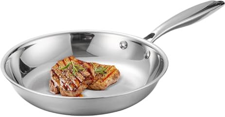 Xiixuuj Poêle en acier inoxydable, poêle en acier inoxydable - Poêle à frire profonde allant au four | Batterie de cuisine en acier inoxydable, poêle pour steak et œufs, usage quotidien, toutes les