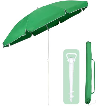 Sekey Parasol de 180 cm certifié GRS avec piquet de sol pour jardin, terrasse et plage | Hauteur réglable et inclinable avec UPF50+ | Polyester recyclé imperméable | Résistant au vent avec 8 baleines