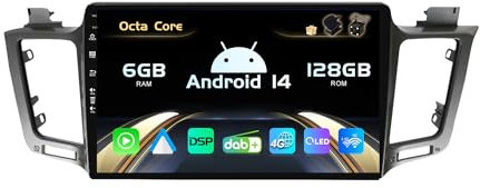 SXAUTO Android 15 [Built-in 4G DAB] 6G+128G - Autoradio für Toyota RAV4 (2013-2018) - Dual Band WiFi - CarPlay Android Auto - Kamera + MIC - Lenkradsteuerung DSP Bluetooth - QLED 10.1 Zoll Octa-Core