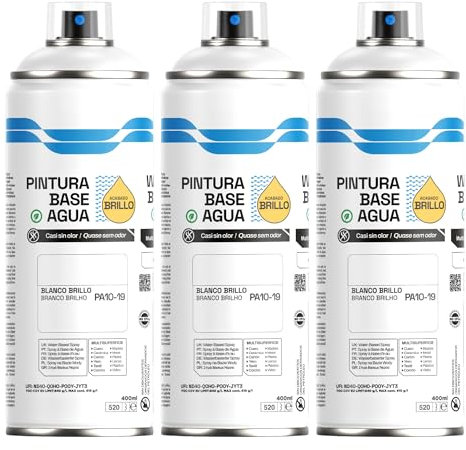 H HANSEL HOME Pintura Spray Base Agua 400ml - Para Muebles, Metal, Plástico y Madera - Ecológica y Sin Olor, Colores Duraderos - Blanco Brillo, 3 unidades