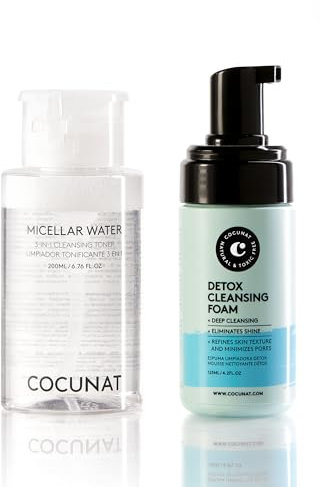 COCUNAT - Doppeltes Reinigungsset - Mizellenwasser und Detox-Reinigungsschaum - Reinigt, Tonisiert und Entfernt Make-up - Strafft die Poren - Sulfatfrei 200 ml + 125 ml