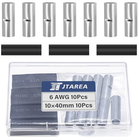 JTAREA 6 AWG Stoßverbinder Unisoliert Set mit Schrumpfschlauch Nicht Isoliert Butt Connectors Stossverbinder Crimpverbinder 16 mm² Kabel Crimp Verbindung für Automobile Boote (Packung mit 20 Stück)
