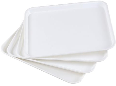 Obstnny Plastic Food Serving Trays Pack of 4, White Resturant Serving Trays